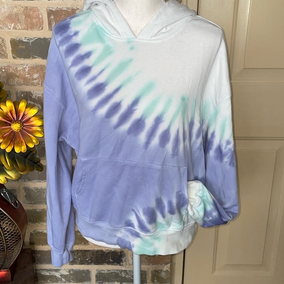 Wildfox Tie Dye One of A Kind Relaxed Hoodie Mint Lilac Purple Hued French Terry - Picture 5 of 13
